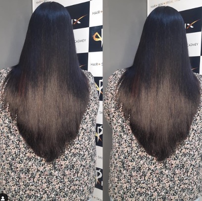 Before and after of a hair smoothening treatment